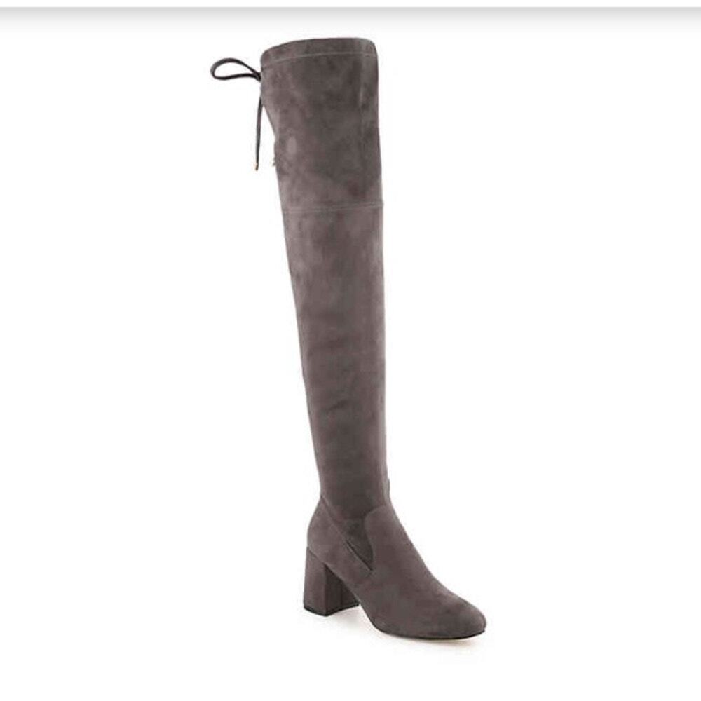 Steve Madden Gorgeous Black Suede Over the Knee 4" Heel Boots 10M Charcoal Grey